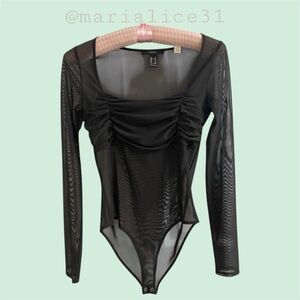 Forever 21 Black Sheer Bodysuit, M